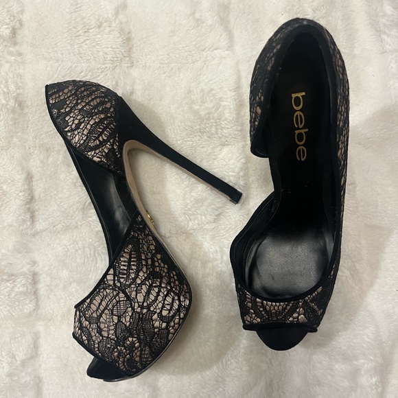 Bebe Y2K Black Lace Stilettos/Peep Toe🖤 - Picture 4 of 7